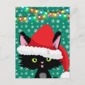 kerstkat met Sneeuwvlokken en -lichten van Santa H Briefkaart (Voorkant)
