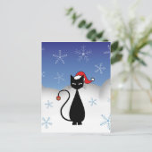 kerstkat met sneeuwvlokken feestdagenkaart (Staand voorkant)