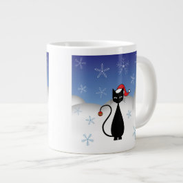 kerstkat met sneeuwvlokken grote koffiekop