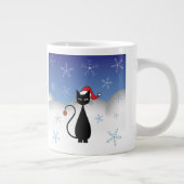 kerstkat met sneeuwvlokken grote koffiekop (Rechts)
