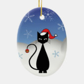 kerstkat met sneeuwvlokken keramisch ornament (Achterkant)