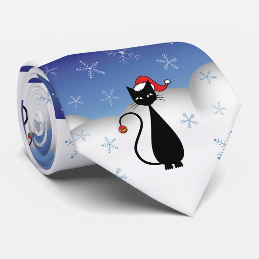 kerstkat met sneeuwvlokken stropdas (Opgerold)