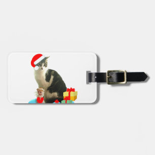 Kerstkat met tabby vacht en engeltje bagagelabel
