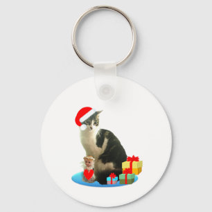 Kerstkat met tabby vacht en schattig engeltje sleutelhanger