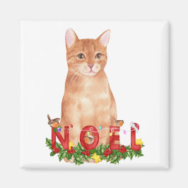 Kerstkat met tabbypatroon aquarel magneet