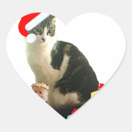 Kerstkat met tabbypatroon en engeltje hart sticker