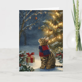 Kerstkat met tabbypatroon feestdagen kaart