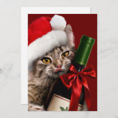 Kerstkat Met Wijnfles Kaart (Voorkant / Achterkant)