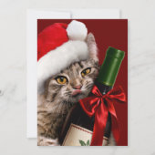 kerstkat met wijnflesje kaart (Voorkant)
