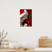 kerstkat met wijnflesje poster (Keuken)