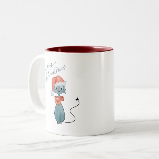 kerstkat-Mok Tweekleurige Koffiemok (Voorkant links)