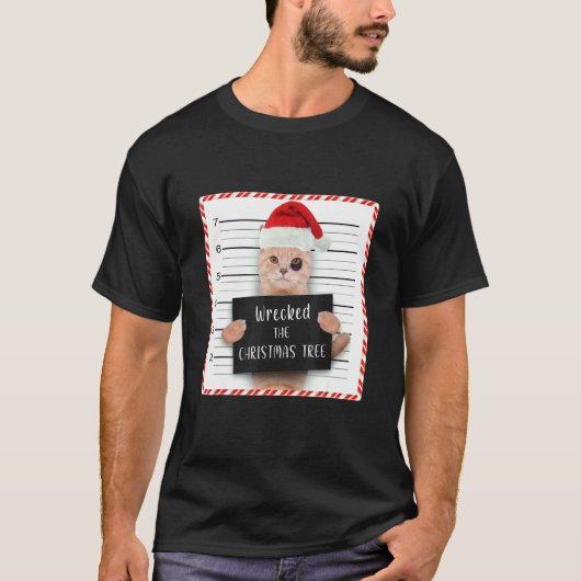 Kerstkat Mugshot heeft de Kerstboom vernield T-shirt (Voorkant)