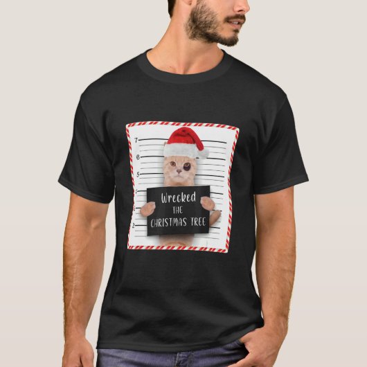 Kerstkat Mugshot Wreckeerde de kerstboom T-shirt (Voorkant)