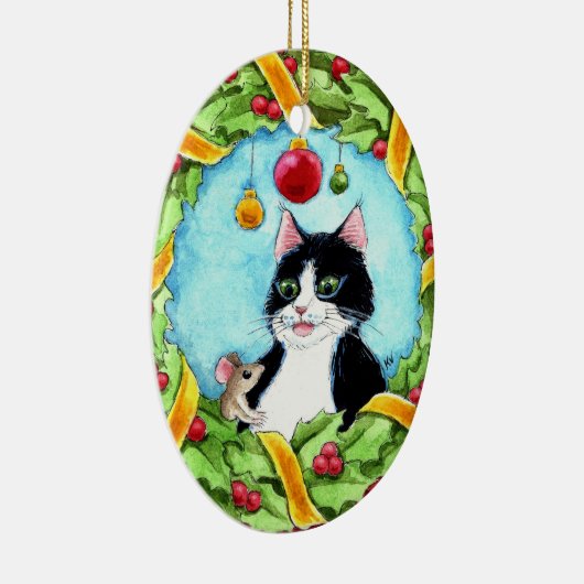 Kerstkat, muis, krans ornament (Rechts)