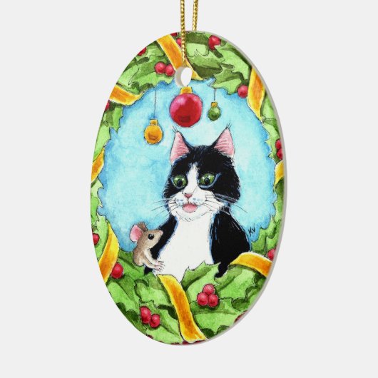 Kerstkat, muis, krans ornament (Links)