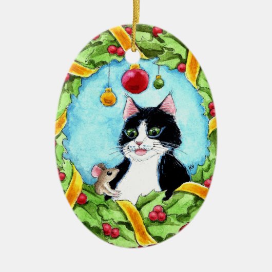 Kerstkat, muis, krans ornament (Voorkant)