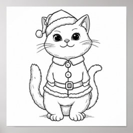 Kerstkat om te kleuren poster