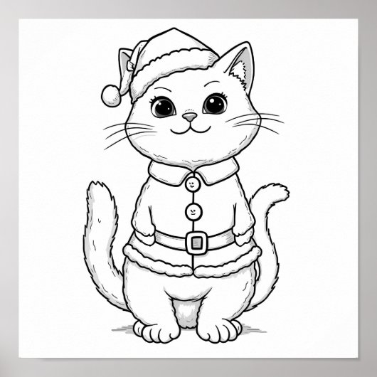 Kerstkat om te kleuren poster (Voorkant)