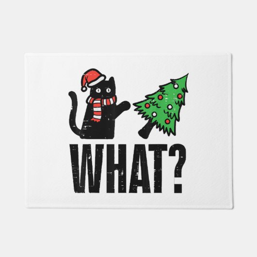 Kerstkat omverwerpende Kerstboom Grappig Deurmat (Voorkant)
