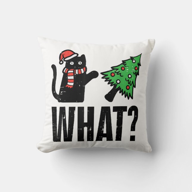 Kerstkat omverwerpende Kerstboom Grappig Kussen (Voorkant)