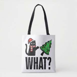 Kerstkat omverwerpende Kerstboom Grappig Tote Bag