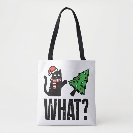 Kerstkat omverwerpende Kerstboom Grappig Tote Bag (Voorkant)