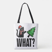 Kerstkat omverwerpende Kerstboom Grappig Tote Bag (Achterkant)