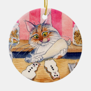 kerstkat, ontbijtkoek keramisch ornament