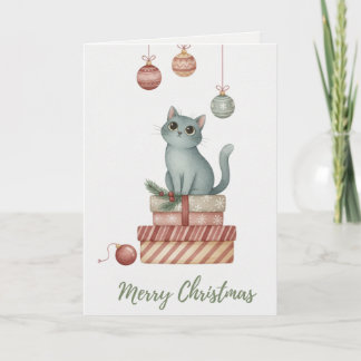 Kerstkat op cadeau dozen kaart