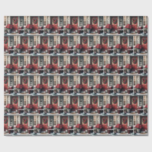 Kerstkat op de deurmat cadeaupapier (Vlak)