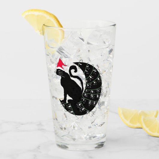 kerstkat op de maan Drink glas (Voorkant ijs)