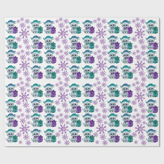 Kerstkat paarse-blauwgroen inpakpapier (Vlak)
