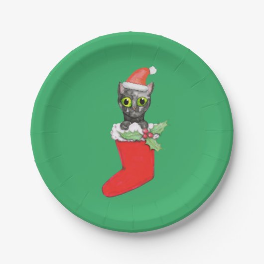 kerstkat papieren bordje (Voorkant)