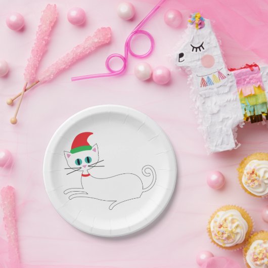 kerstkat papieren bordje (Feest)