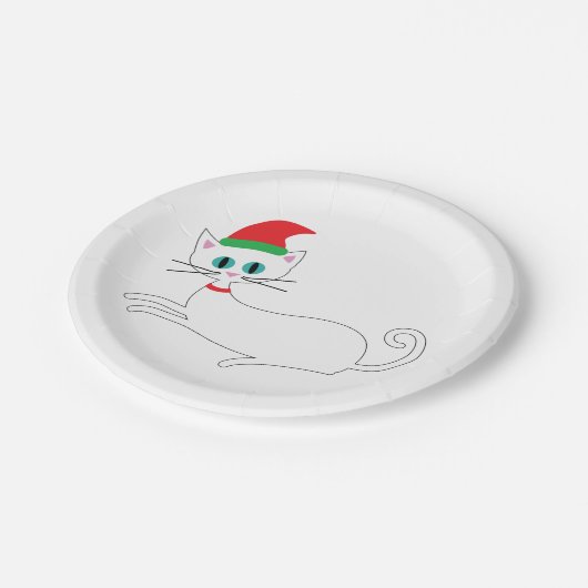 kerstkat papieren bordje (Gekanteld)