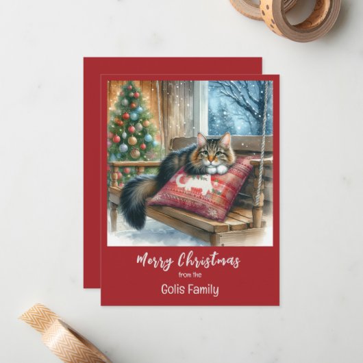 Kerstkat Persoonlijke Feestdagen  Notitiekaartje (Voorkant / Achterkant in situ)