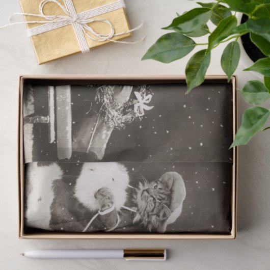 kerstkat Pulling a Sled of Cadeaus Tissuepapier (Geschenk)