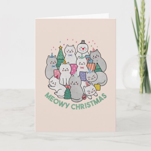 Kerstkat Pun: Meowy Kerstmis Kaart (Voorkant)