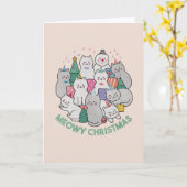 Kerstkat Pun: Meowy Kerstmis Kaart (Gele Bloem)