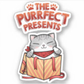 Kerstkat Purrfect Cadeaus Sticker (Voorkant)