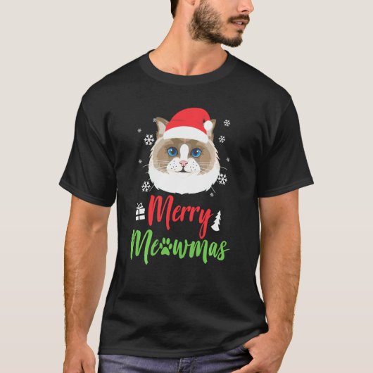 Kerstkat Ragdoll Zalig Meowmas T-shirt (Voorkant)