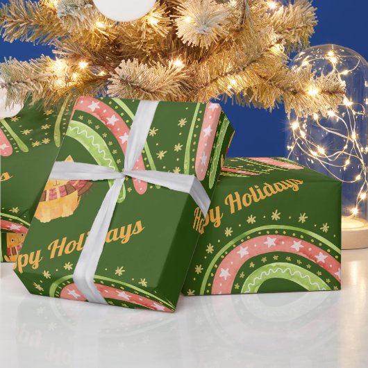 Kerstkat & Regenboog Inpakpapier (Feestdagen)