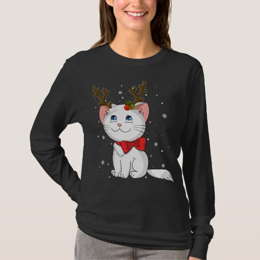 Kerstkat Reindester Antlers T-shirt (Voorkant)