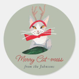Kerstkat rendier Feestdag Ronde Sticker