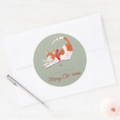 Kerstkat rendier groen Vakantie Ronde Sticker (Envelop)