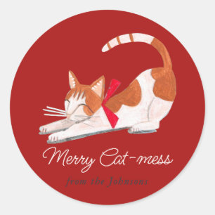 Kerstkat rendier rood Feestdagen  Ronde Sticker