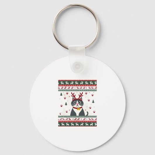 Kerstkat Rendier Verschrikkelijke Kerst Sweater T- Sleutelhanger (Voorkant)
