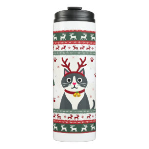 Kerstkat Rendier Verschrikkelijke Kerst Sweater T- Thermosbeker