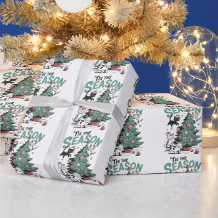 Kerstkat Retro Tis Het Seizoen Meowy Catmas  Cadeaupapier