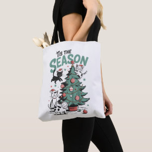 Kerstkat Retro Tis Het Seizoen Meowy Catmas  Tote Bag